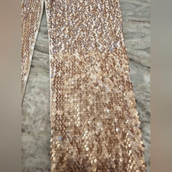 Midnight Velvet Gold Sequin Pants Crushed Velvet Back Pull-On Stretch Trousers M - Picture 3 of 12
